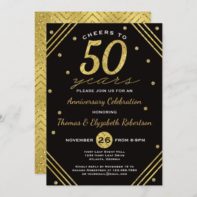 Invitation à la fête du 50e anniversaire, or faux (Devant / Derrière)