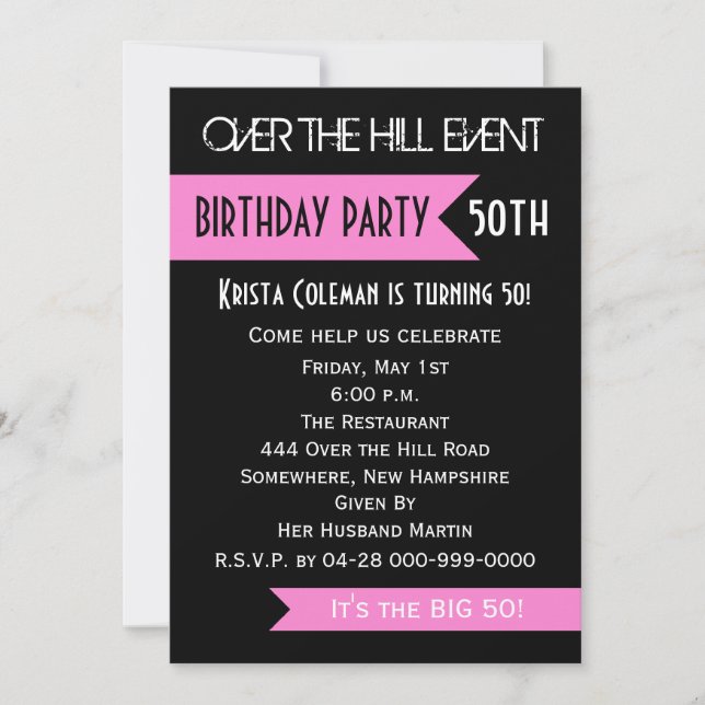 Invitation à la fête du 50e anniversaire Pink Over (Devant)