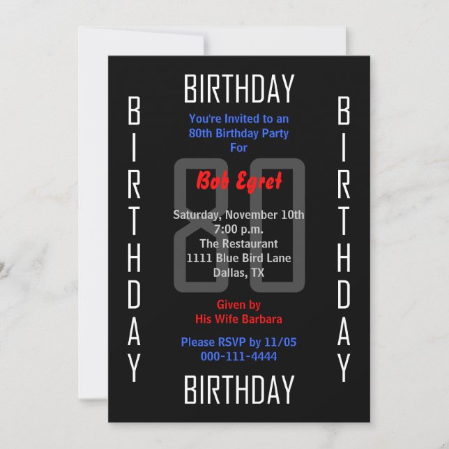 Invitation à la fête du 80e anniversaire 80 (Devant)
