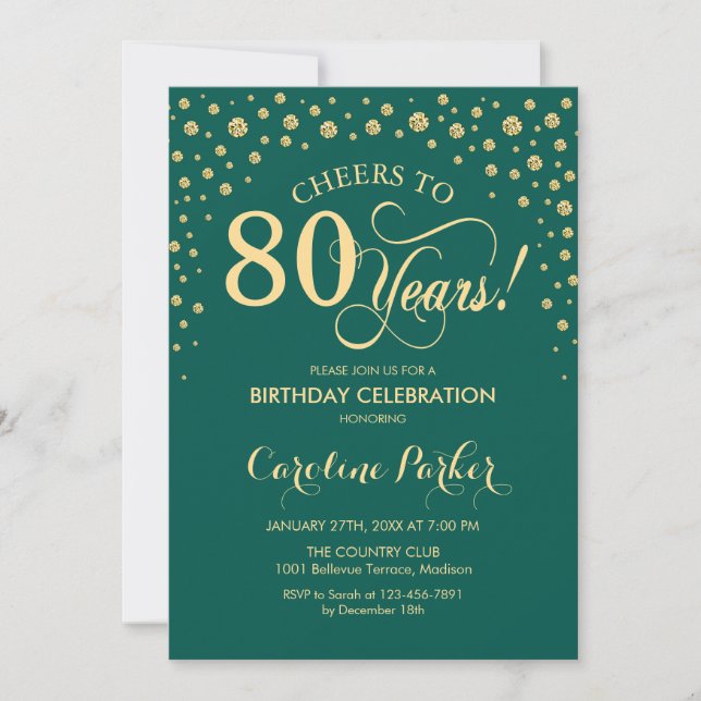 Invitation à la fête du 80e anniversaire - Gold Gr (Devant)