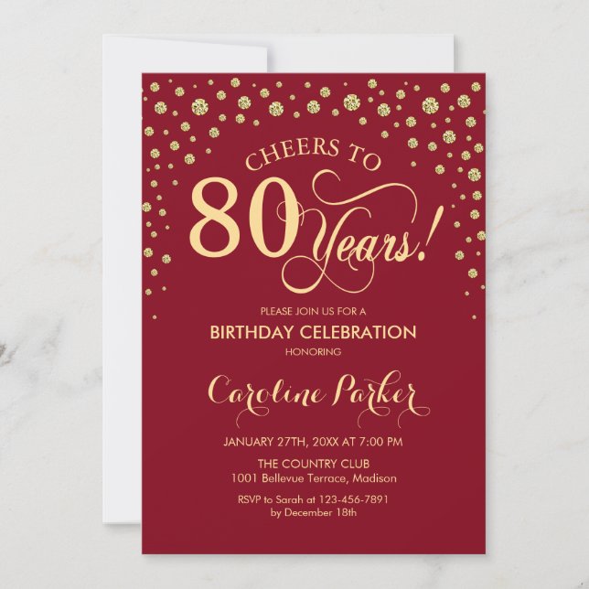 Invitation à la fête du 80e anniversaire - Gold Re (Devant)
