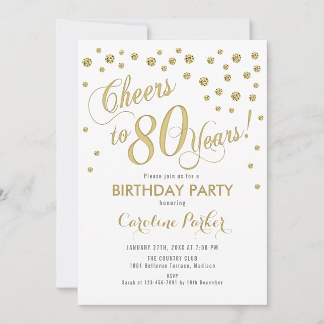 Invitation à la fête du 80e anniversaire - Gold Wh (Devant)