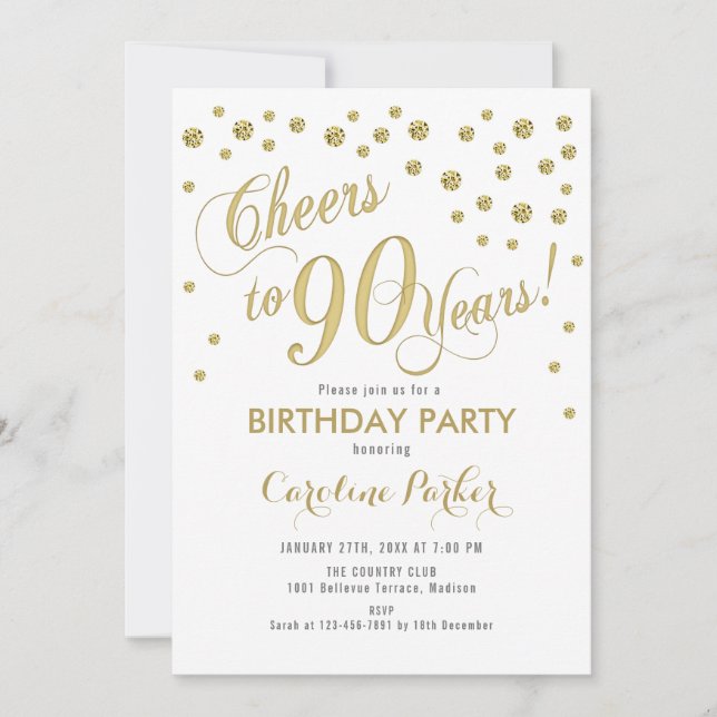 Invitation à la fête du 90e anniversaire - Gold Wh (Devant)