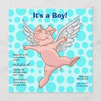 Invitation à la fête du Baby shower du cochon vola