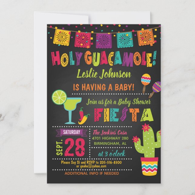 Invitation à la fête du Baby shower Saint-Guacamol (Devant)
