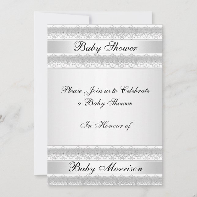Invitation à la fête du Baby shower sucré blanc (Devant)