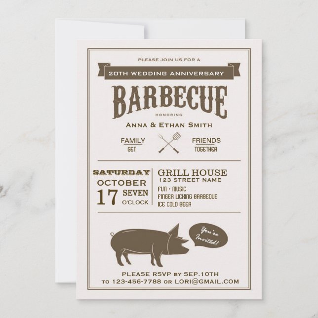 Invitation à la fête du barbecue Mariage (Devant)