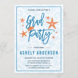 Invitation à la fête du Beach Ocean Graduation Poo