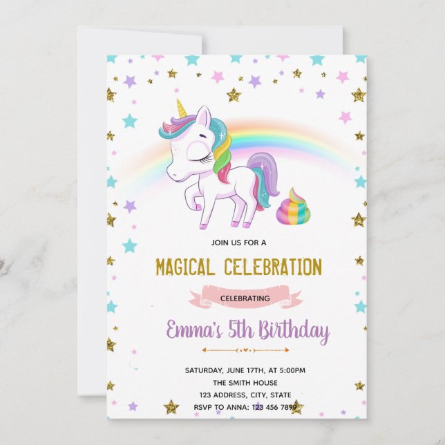 Invitation à la fête du caca de licorne (Devant)