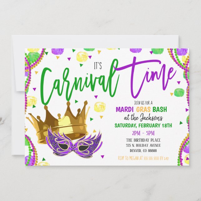 Invitation à la fête du carnaval Mardi Gras (Devant)