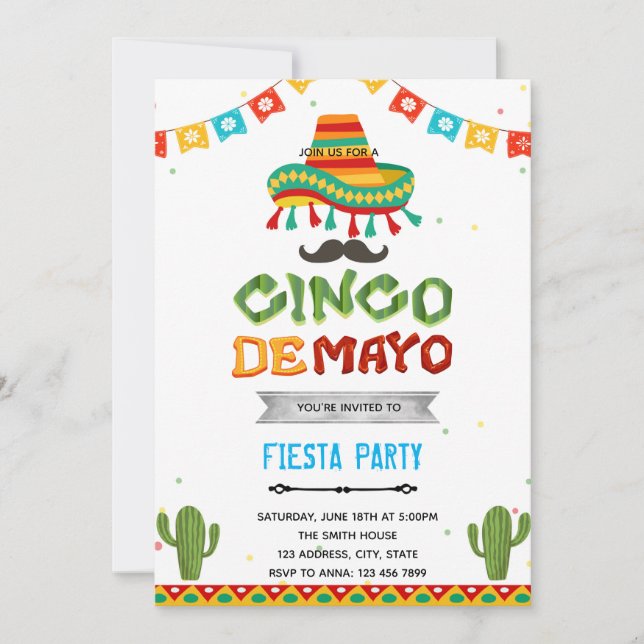 Invitation à la fête du Cinco de mayo (Devant)