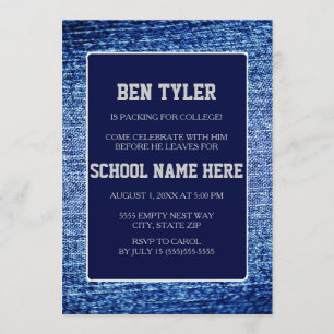 Invitation à la fête du coffre en denim bleu et bl