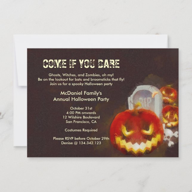 Invitation à la fête du costume de Jack O' Lantern (Devant)
