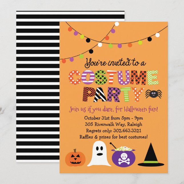 Invitation à la fête du costume d'Halloween (Devant / Derrière)