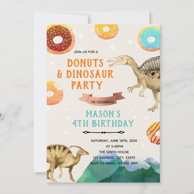 Invitation à la fête du donut de dinosaure (Devant)
