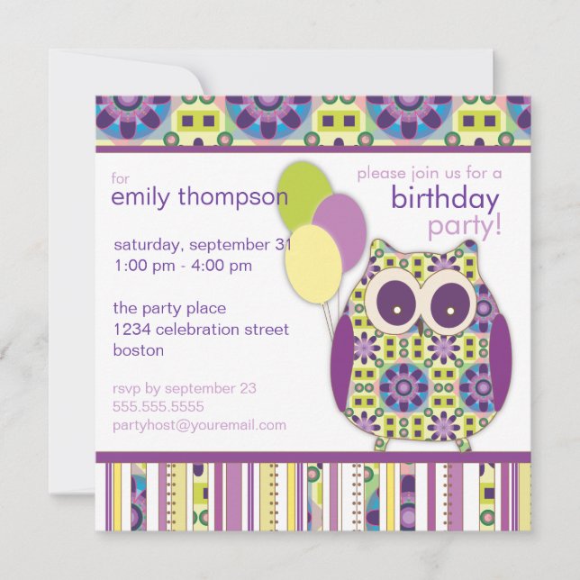 Invitation à la fête du hibou d'anniversaire de Pu (Devant)