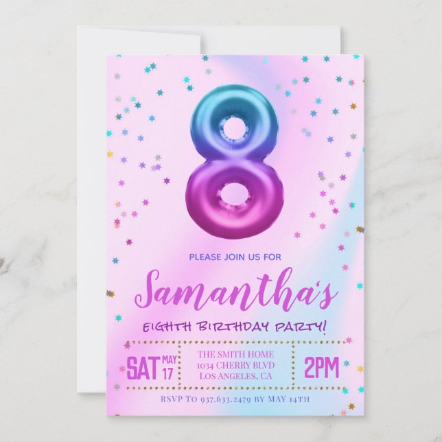 Invitation à la fête du huitième anniversaire (Devant)
