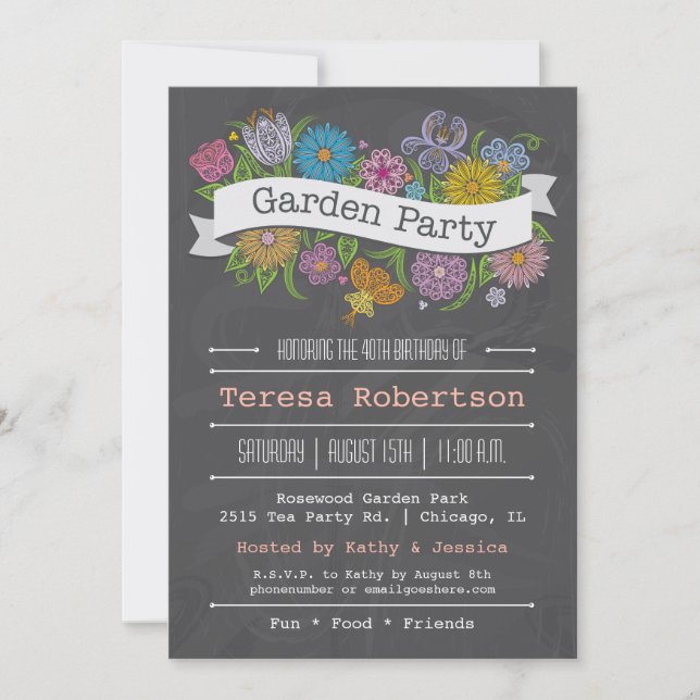 Invitation à la Fête du Jardin Floral Chalkboard (Devant)