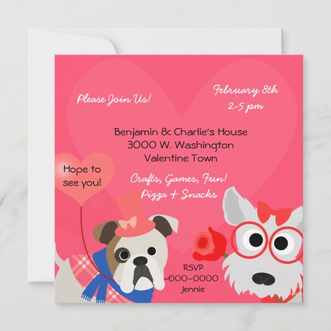 Invitation à la fête du Jour des Valentines (Devant)