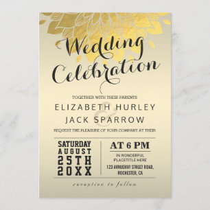Invitation à la fête du Mariage Floral Gold Chic