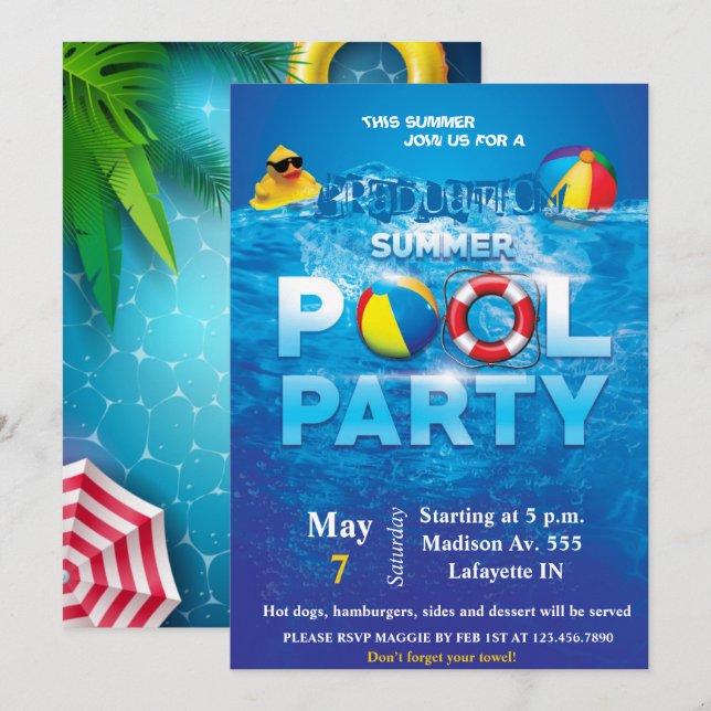 Invitation à la fête du pool (Devant / Derrière)