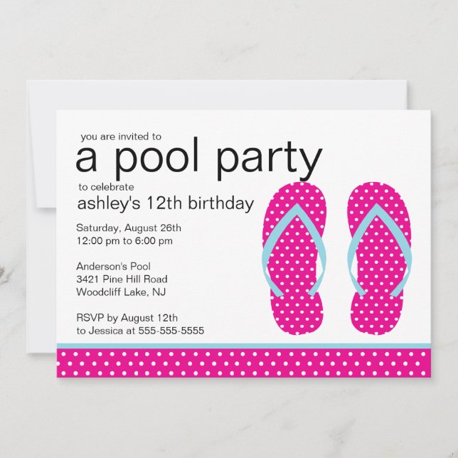 Invitation à la fête du pool de tongs roses (Devant)