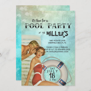 Invitation à la fête du pool rétro