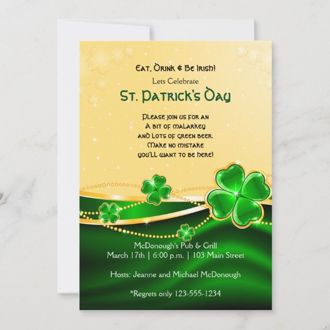 Invitation à la fête du Shamrock d'or St. Patricks (Devant)