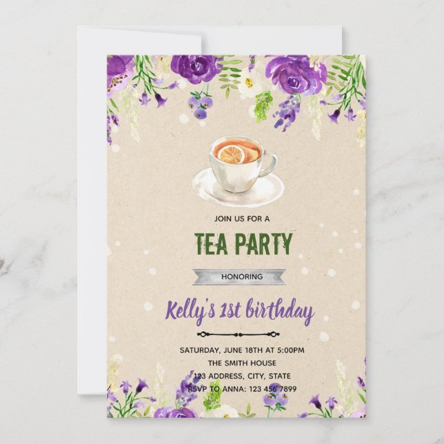 Invitation à la fête du thé aux fleurs violettes (Devant)