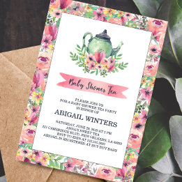 Invitation à la fête du thé Baby shower rose