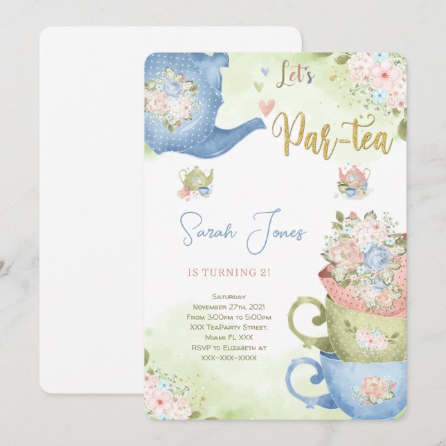 Invitation à la fête du thé d'anniversaire (Devant / Derrière)