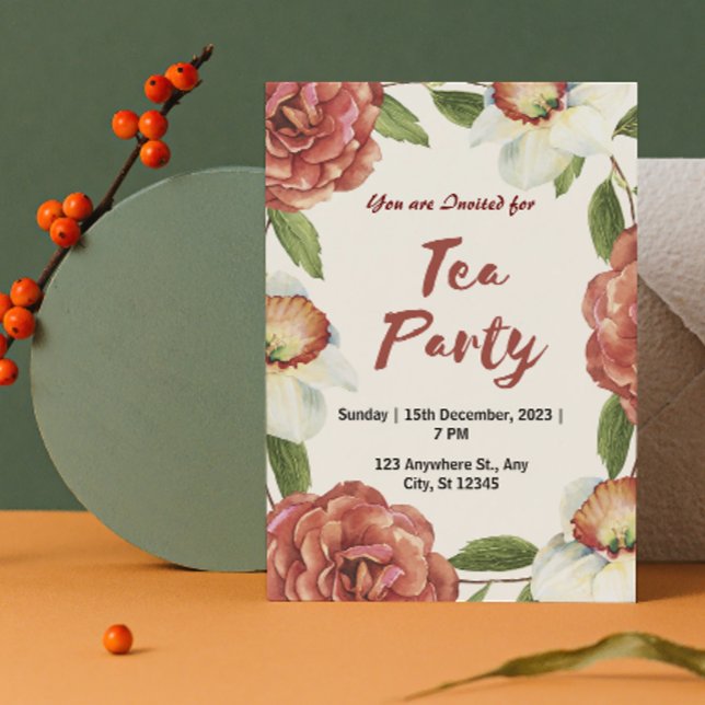 Invitation à la fête du thé rouge vert et blanc (Créateur téléchargé)