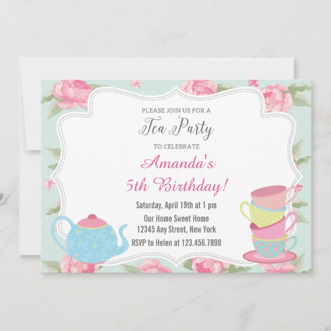 Invitation à la fête du thé Shabby Chic (Devant)