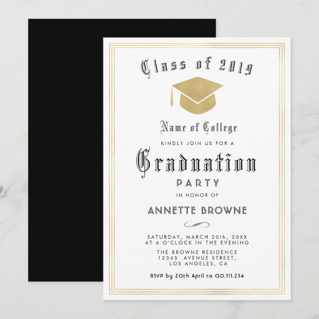 invitation à la fête élégante de remise de diplôme (Devant / Derrière)