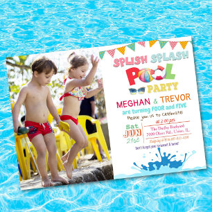 Invitation à la fête en piscine double pour tout â
