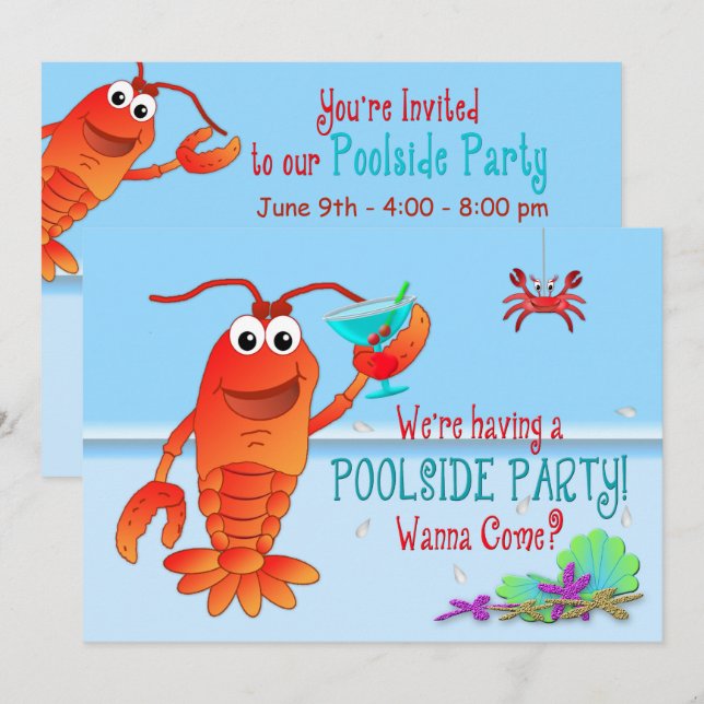 INVITATION À LA FÊTE EN PISCINE - Homard avec bois (Devant / Derrière)