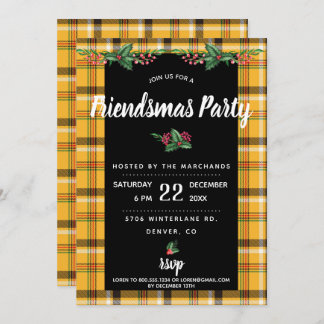 Invitation à la fête Friendsmas à carreaux jaune t