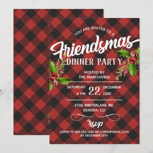 Invitation à la fête Friendsmas en carreaux de bis