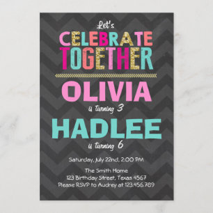 Invitation à la fête jumelle Filles rose