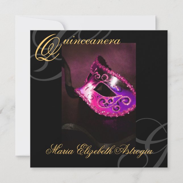 Invitation à la fête Masquerade Mask Pink Quincean (Devant)