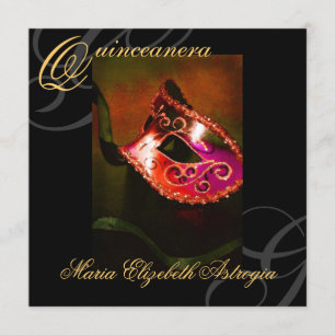 Invitation à la fête Masquerade Masque Red Quincea