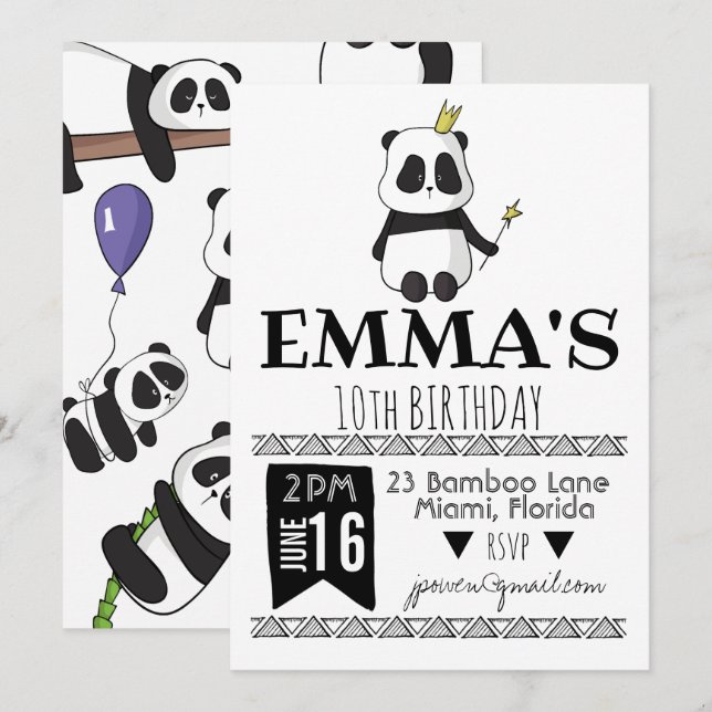 Invitation à la fête Panda (Devant / Derrière)