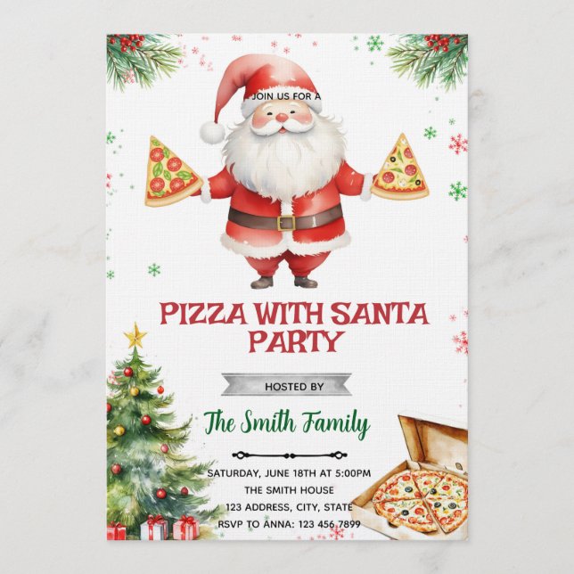 Invitation à la fête Pizza avec le Père Noël (Devant)