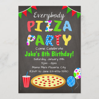 Invitation à la fête Pizza sur tableau noir