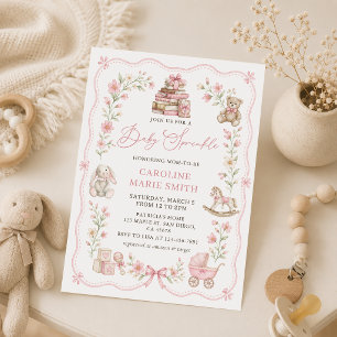 Invitation à la fête prénatale bébé floral bleu nu