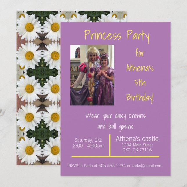 Invitation à la fête Princesse Couronnes de margue (Devant / Derrière)