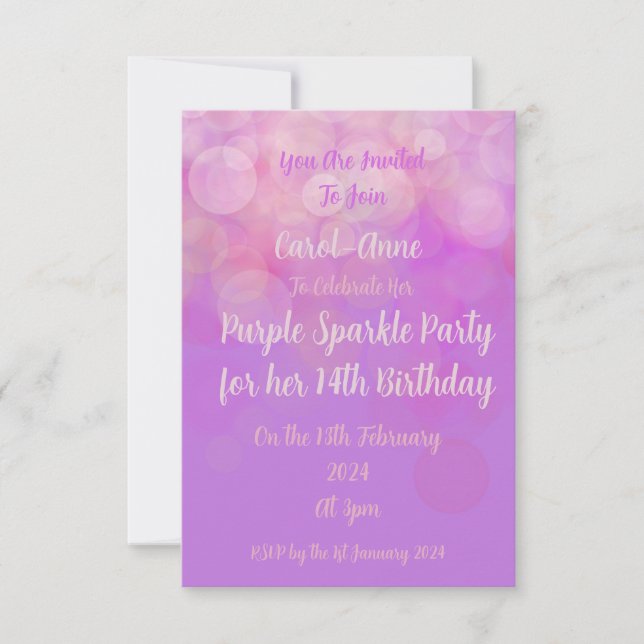 Invitation à la fête Purple Sparkle (Devant)
