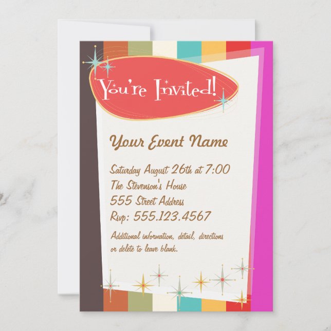 Invitation à la fête rétro colorée (Devant)