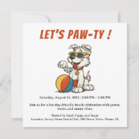 Invitation à la fête rétro de plage pour chiens – 