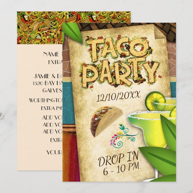 Invitation à la fête Tacos (Devant / Derrière)